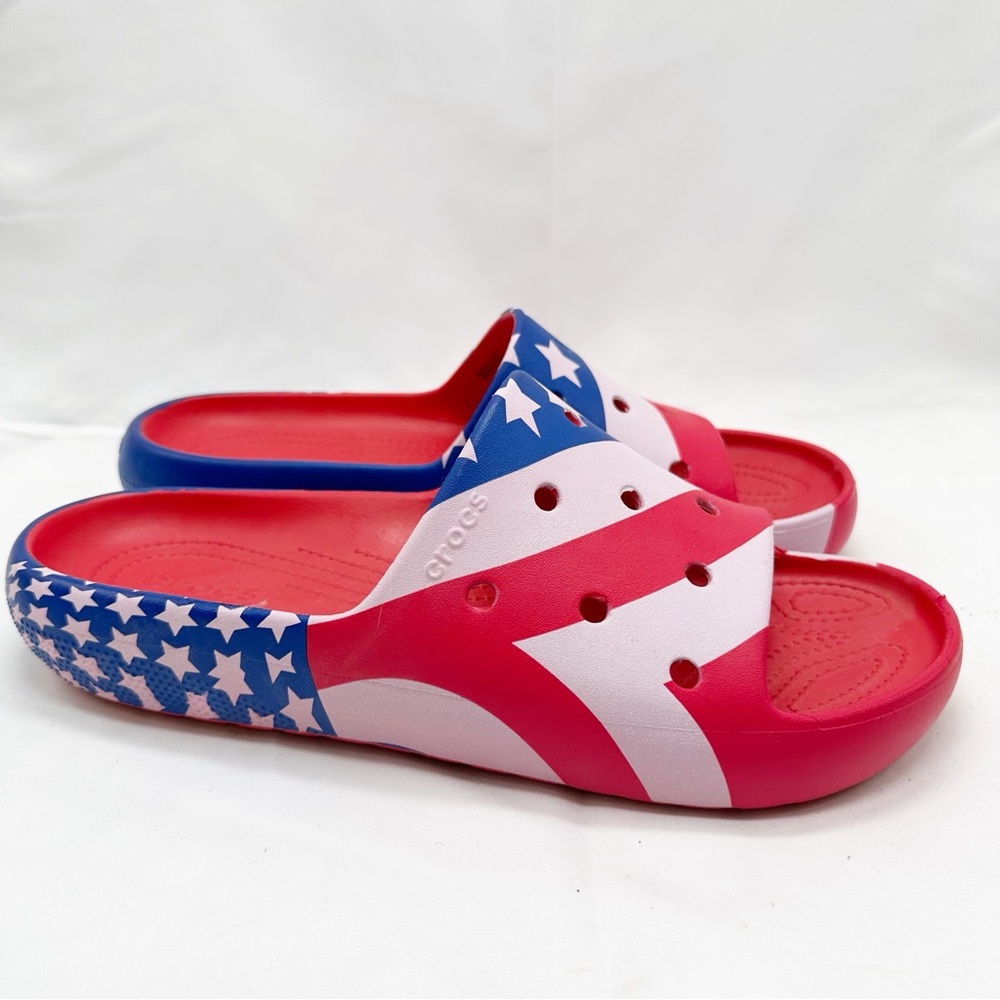CROCS Red and Blue Sandals Patriotic Slip-On Comfort